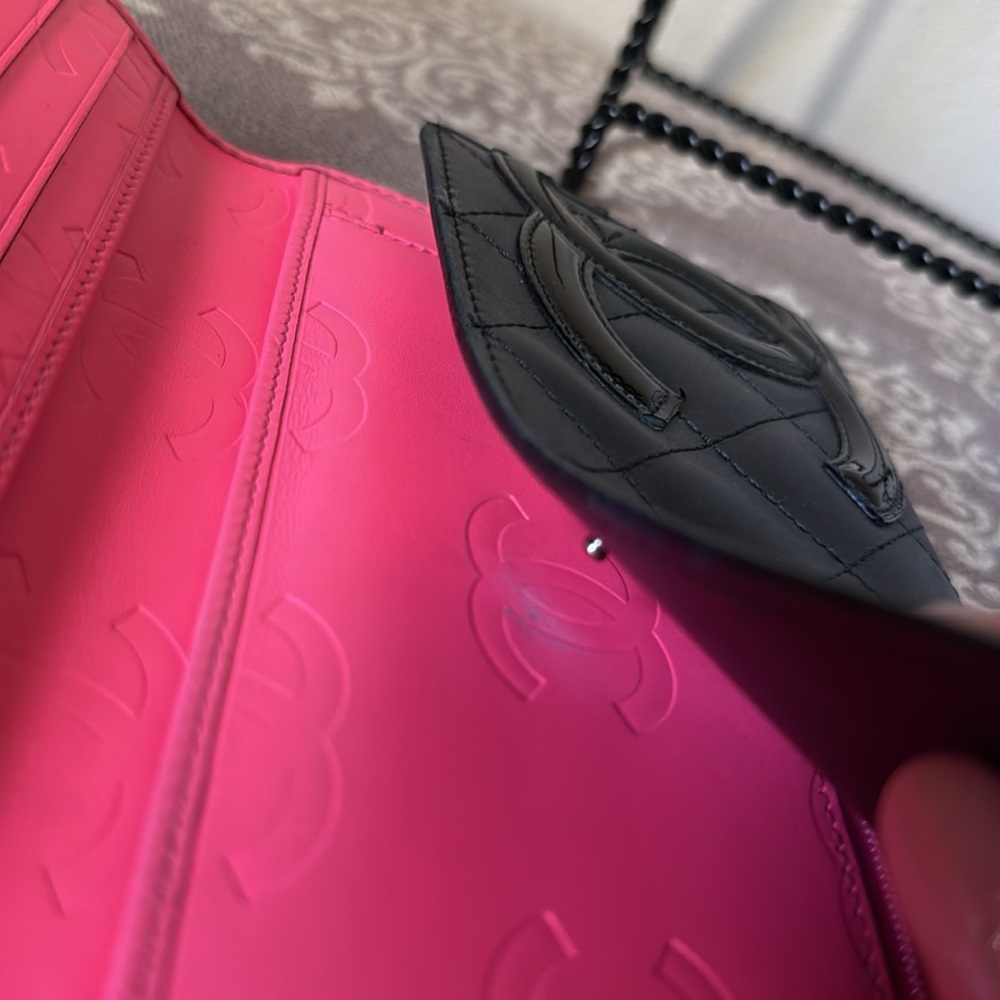 CHANEL Interlocking CC Cambon Calf Leather Enamel Black/Pink Wallet/Clutch/WOC - Picture 16 of 17